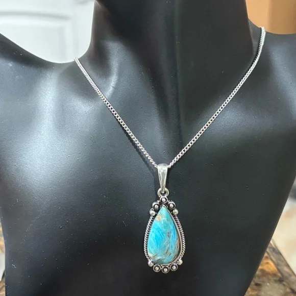 Unique silver necklace with turquoise and copper mosiac stone. NWT - Picture 3 of 6